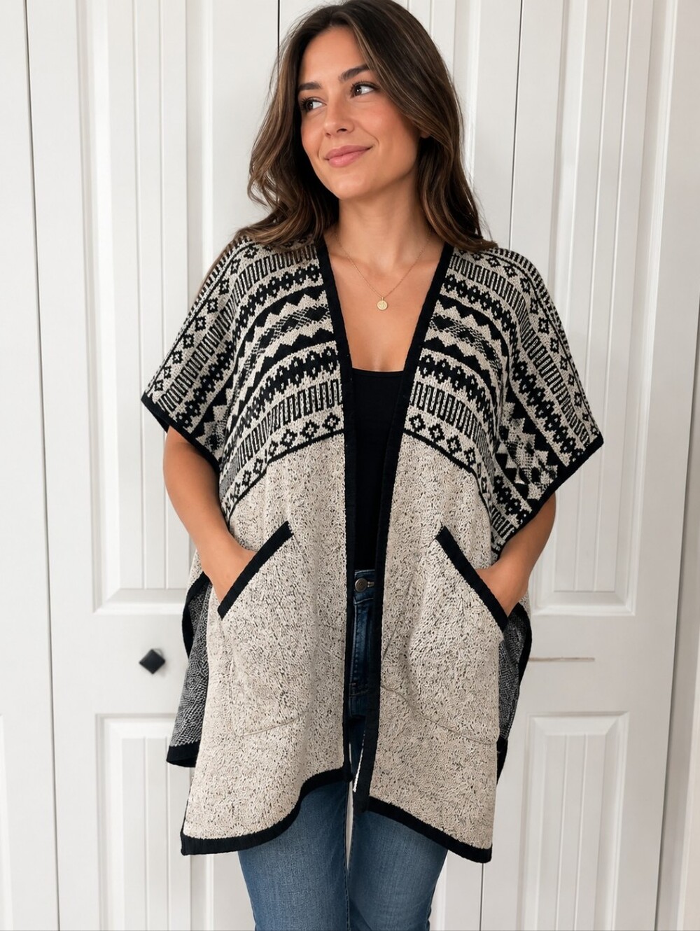 Woven Vest Poncho with pocket-